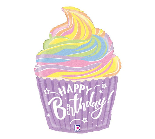 Pastel Birthday Cupcake Foil Balloon