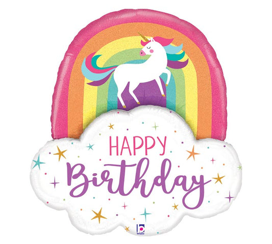 Holographic Birthday Unicorn Rainbow Balloon