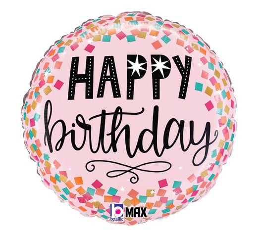 Pink Confetti Happy Birthday Foil Balloon