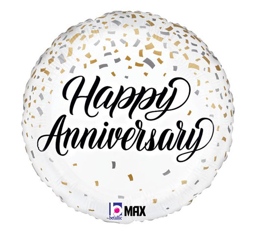 Metallic Confetti Happy Anniversary Foil Balloon