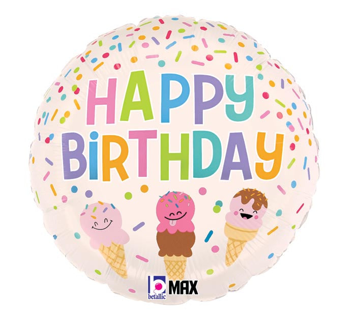 Ice Cream Cones Happy Birthday Foil Balloon