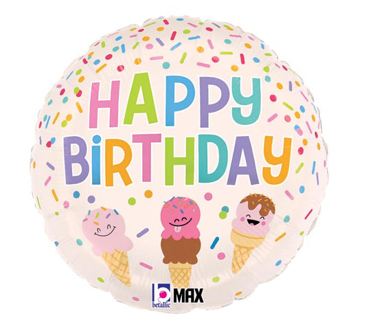 Ice Cream Cones Happy Birthday Foil Balloon