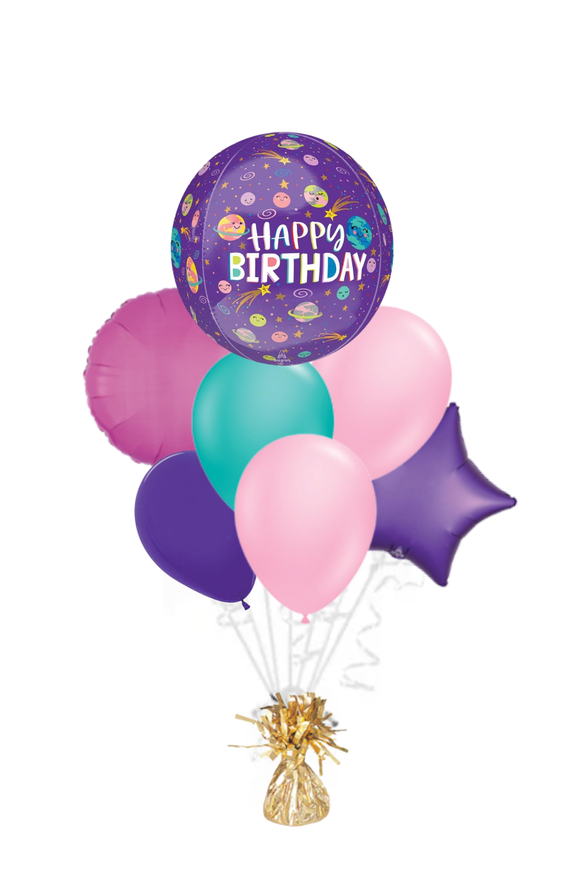 Smiling Galaxy Orbz Happy Birthday Balloon Bouquet