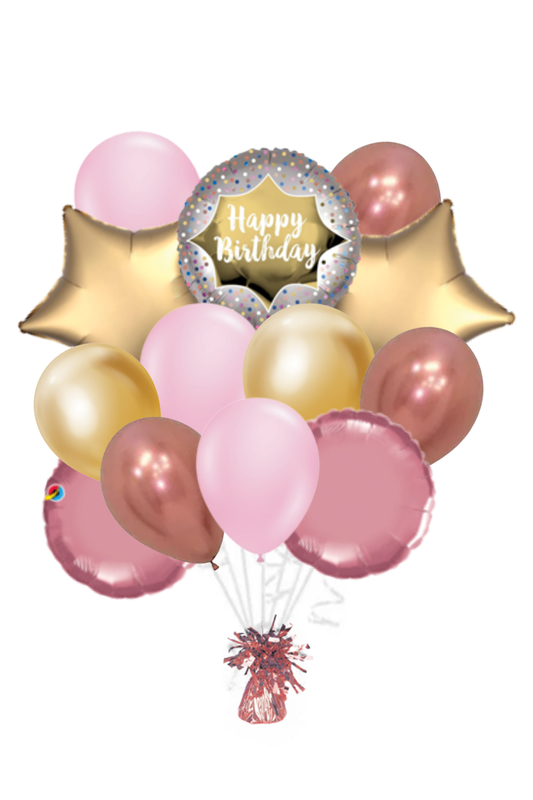 Gold Burst Happy Birthday Balloon Bouquet