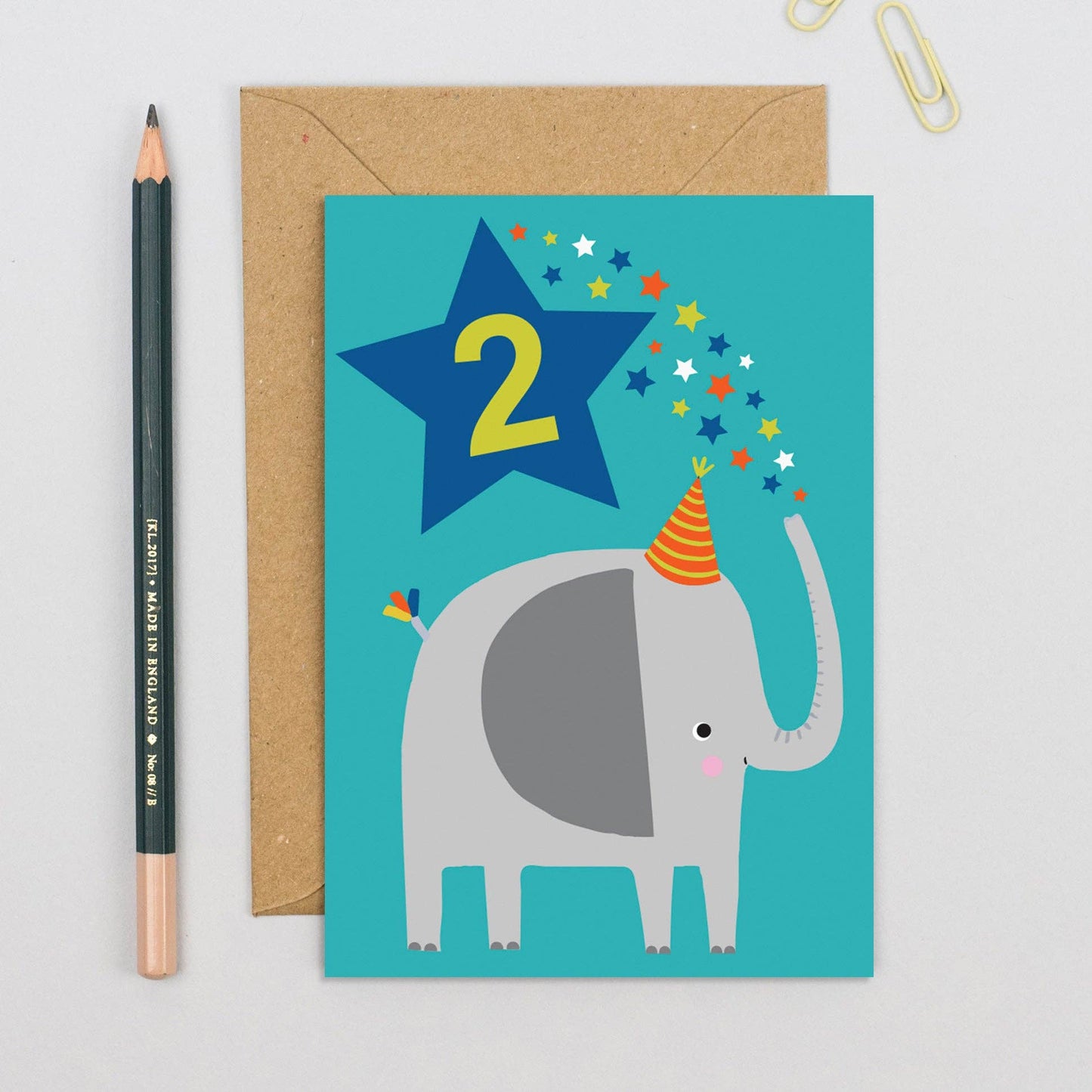 Bright Blue Elephant Toddler 2nd Birthday Card