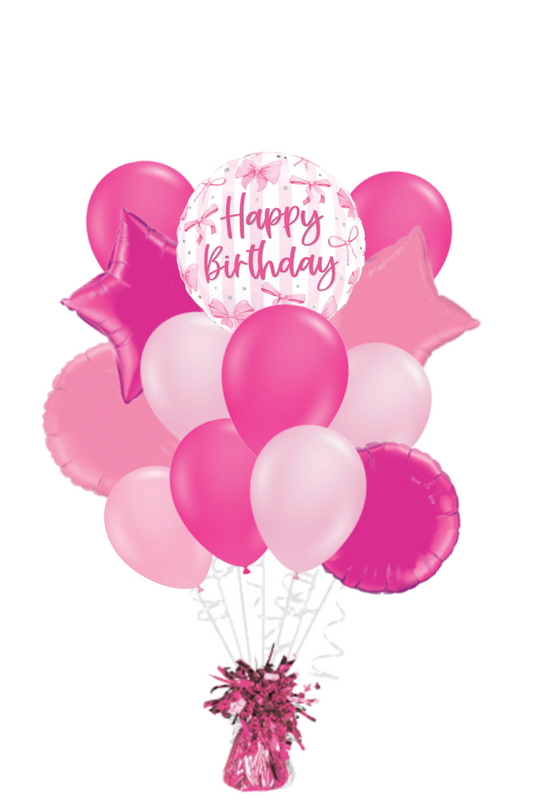 Pretty Pink Bow Happy Birthday Balloon Bouquet