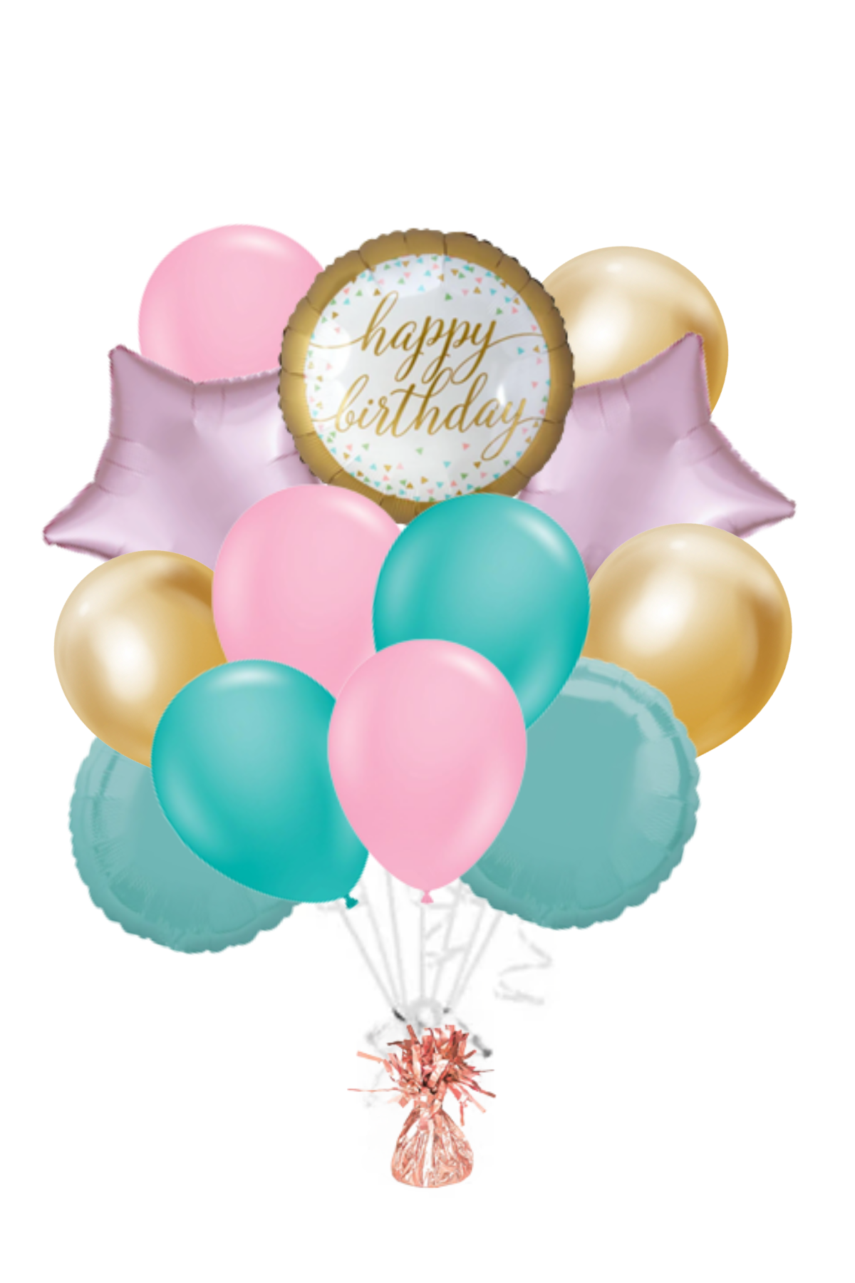 Gold Confetti Happy Birthday Balloon Bouquet