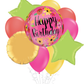 Pink Floral Orbz Happy Birthday Balloon Bouquet