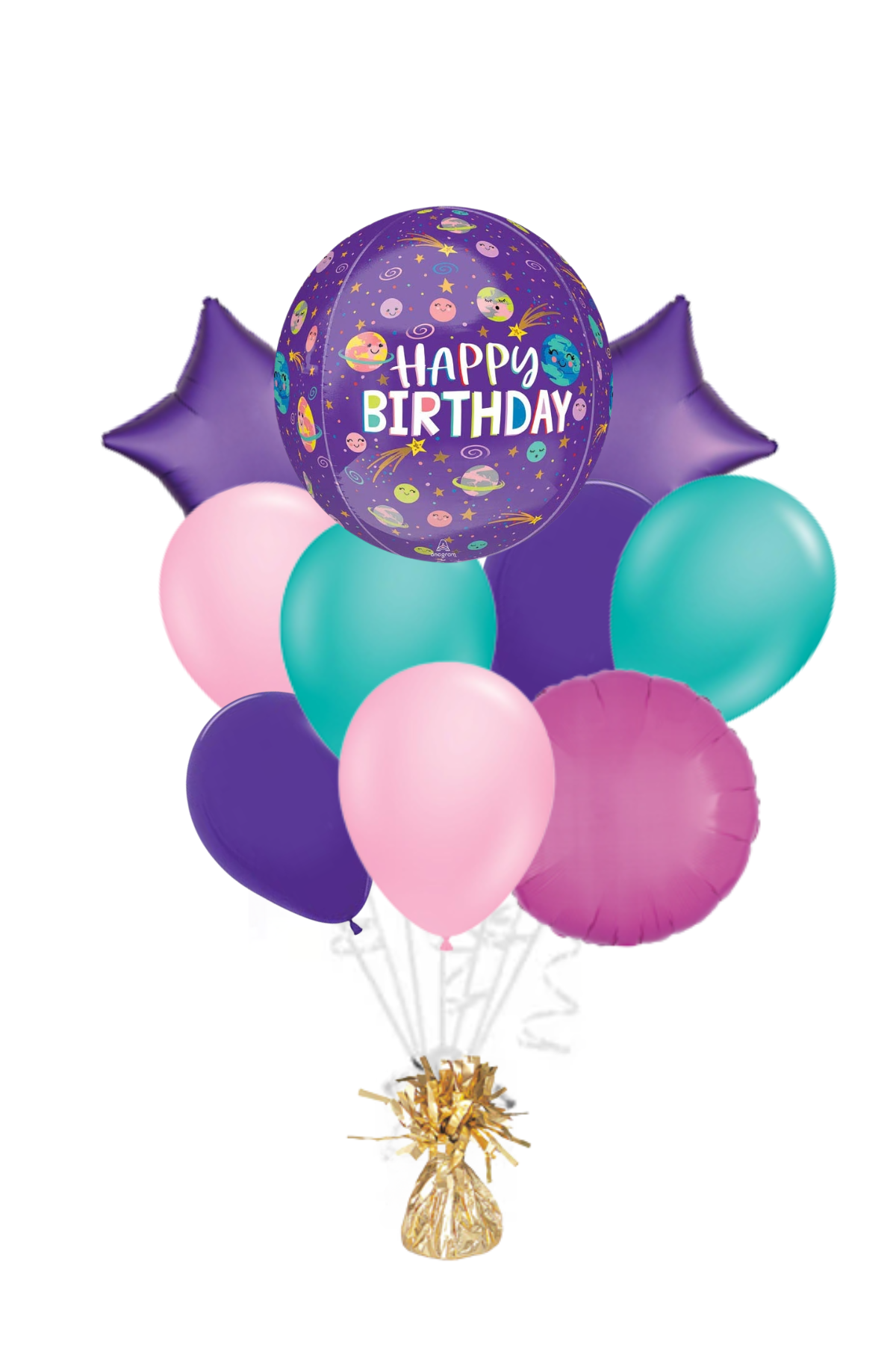 Smiling Galaxy Orbz Happy Birthday Balloon Bouquet