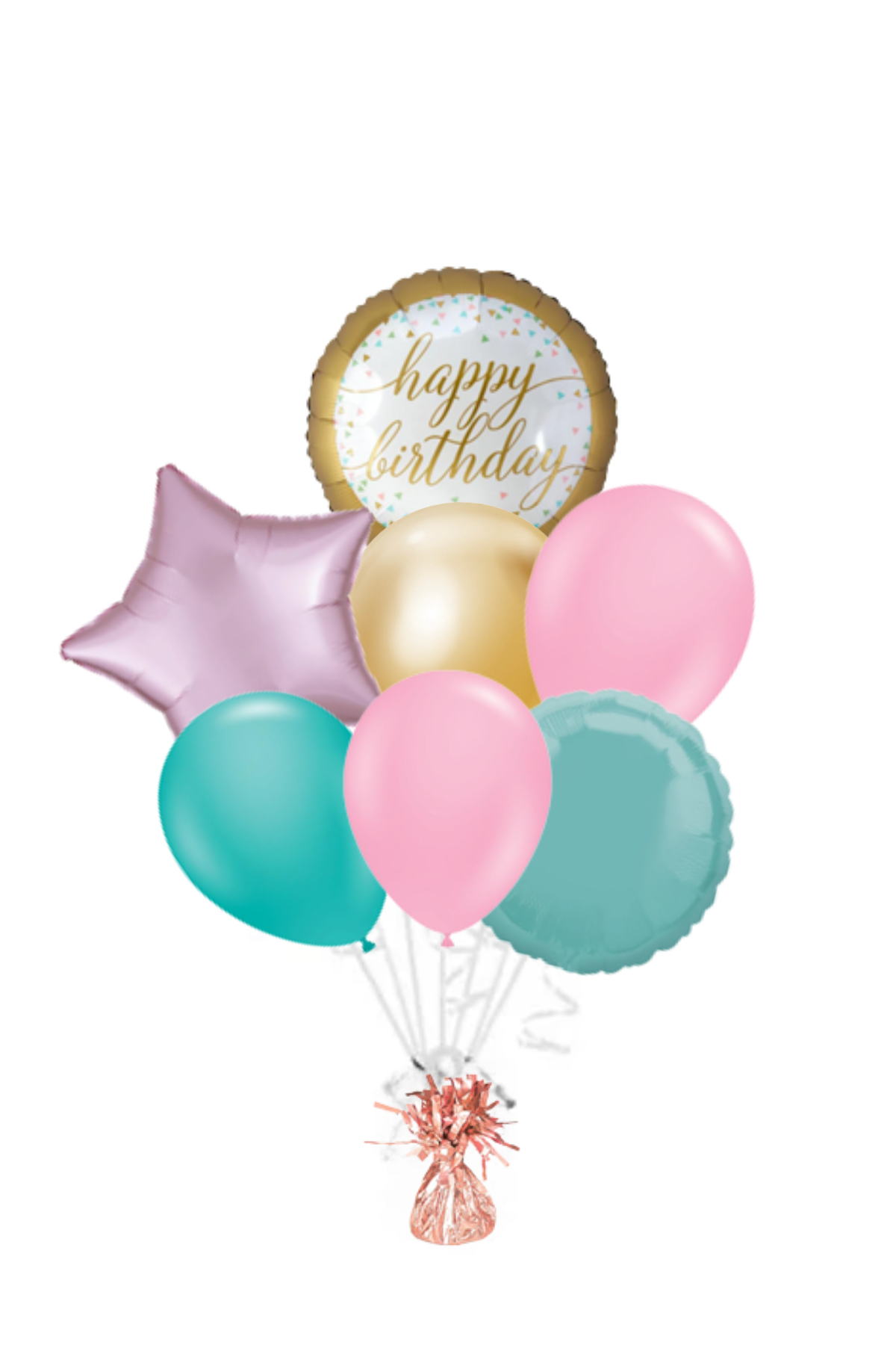 Gold Confetti Happy Birthday Balloon Bouquet