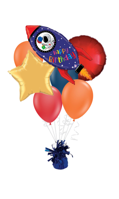 Large Rocket Shape Happy Birthday Balloon Bouquet