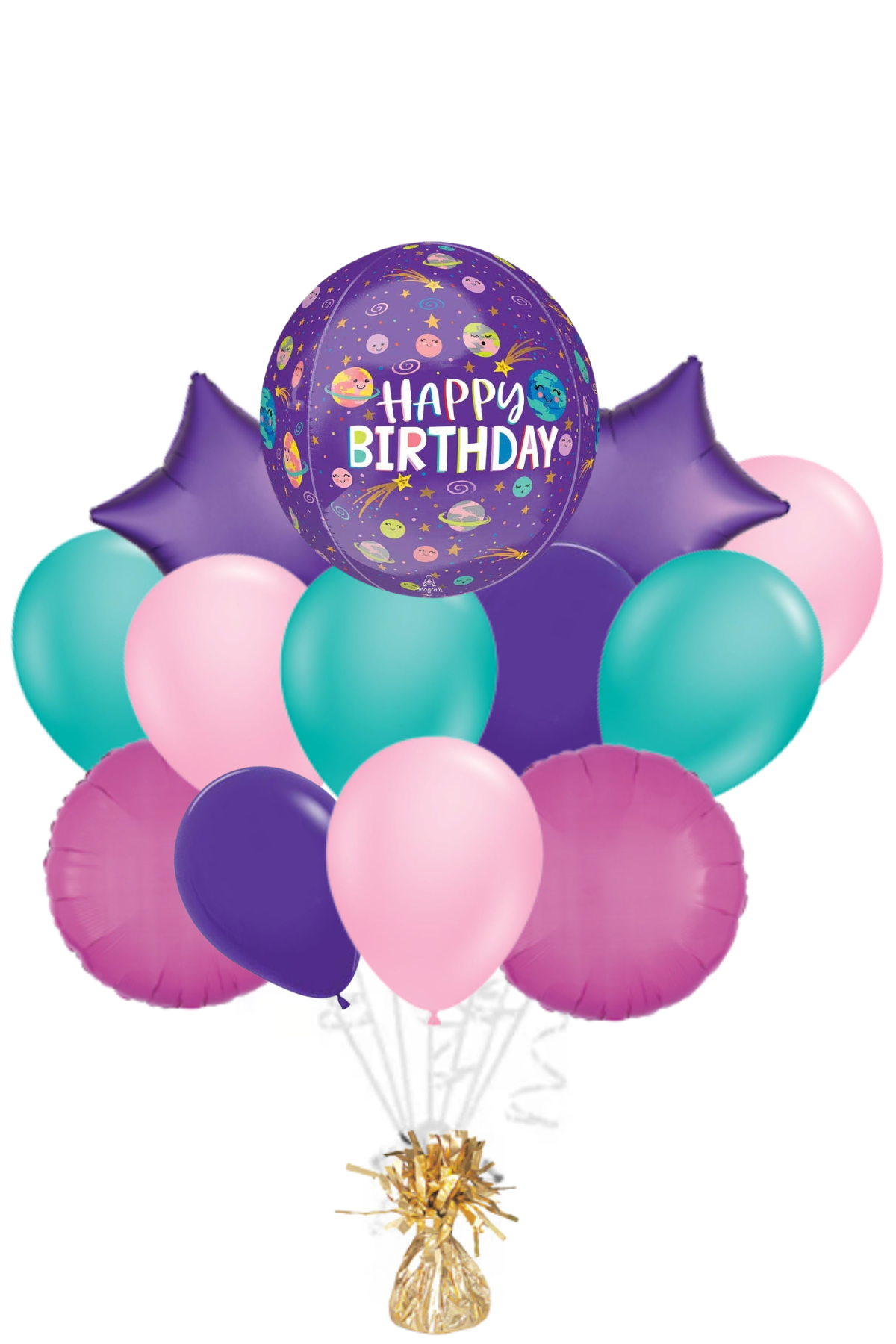 Smiling Galaxy Orbz Happy Birthday Balloon Bouquet