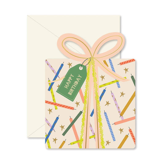 Birthday Gift Star Candles Die-Cut Folded Greeting Card