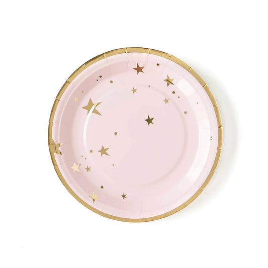 BABY PINK & GOLD STAR PAPER PLATES - 9"