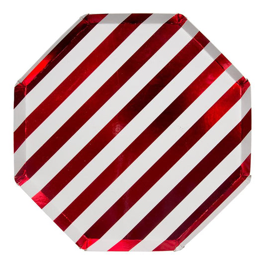 Red & White Stripe Foil Octagonal Side Plates