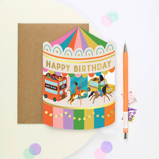 Fairground Carousel Shaped Birthday Card