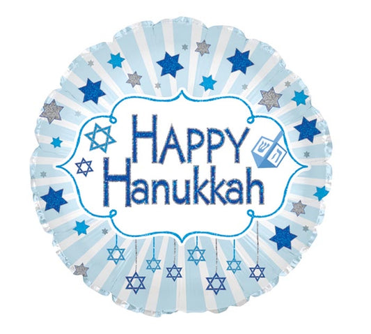 Happy Hanukkah Blue Glitter Foil Balloon