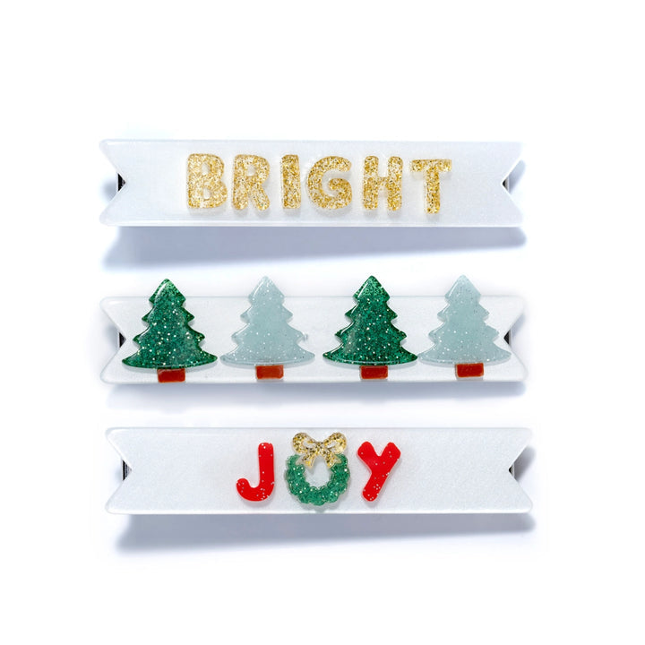 Christmas Joy Satin White Alligator Clips