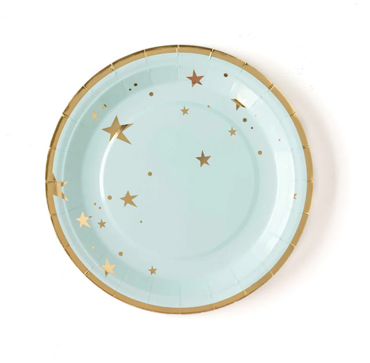 BABY BLUE & GOLD STAR PAPER PLATES - 9"