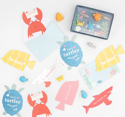 Under The Sea Kids Valentine's Cards & Erasers Set