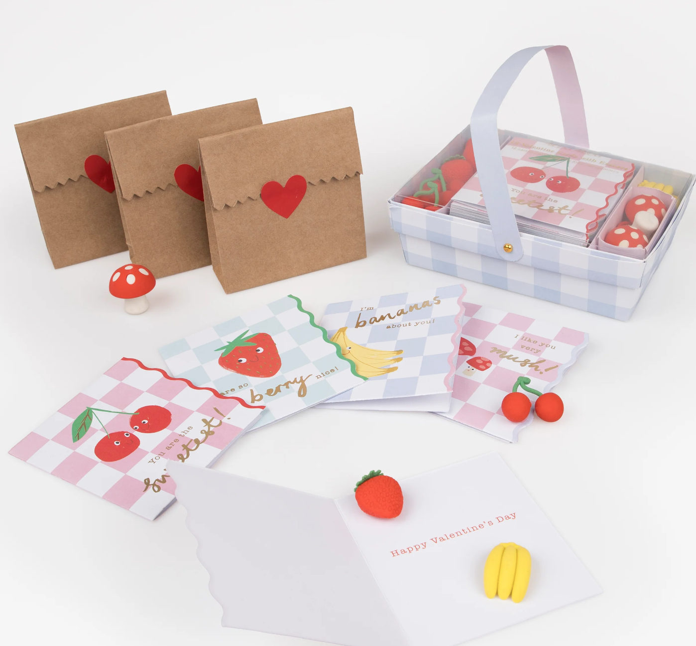 Fruit Basket Kids Valentine's Cards & Erasers Set