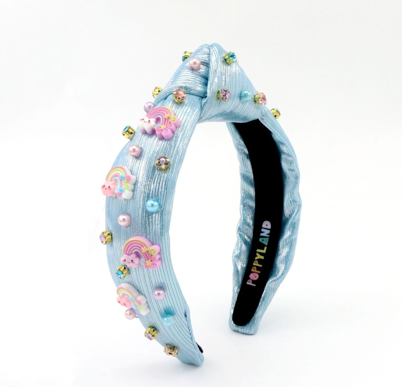 Rainbow On Blue Shimmer Knotted Headband