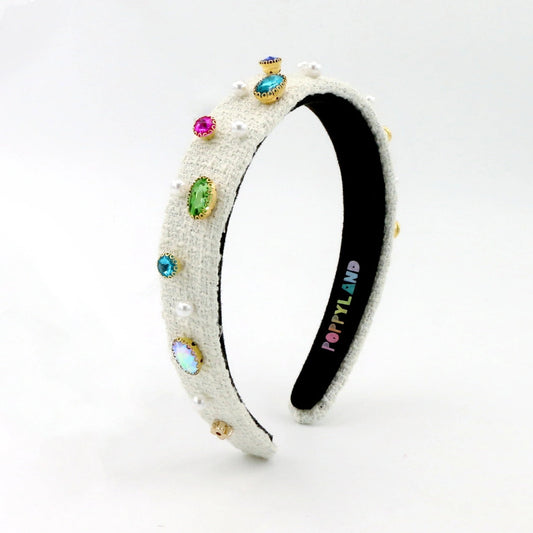 White Tweed Bejeweled Headband