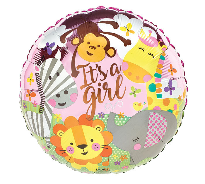 It's A Girl Zoo Animals Foil Balloon