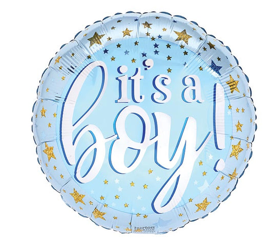 It's a Boy - Blue and Gold Stars Balloon