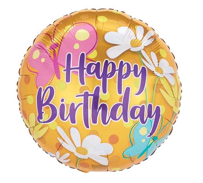 Daises & Butterfly Happy Birthday Foil Balloon