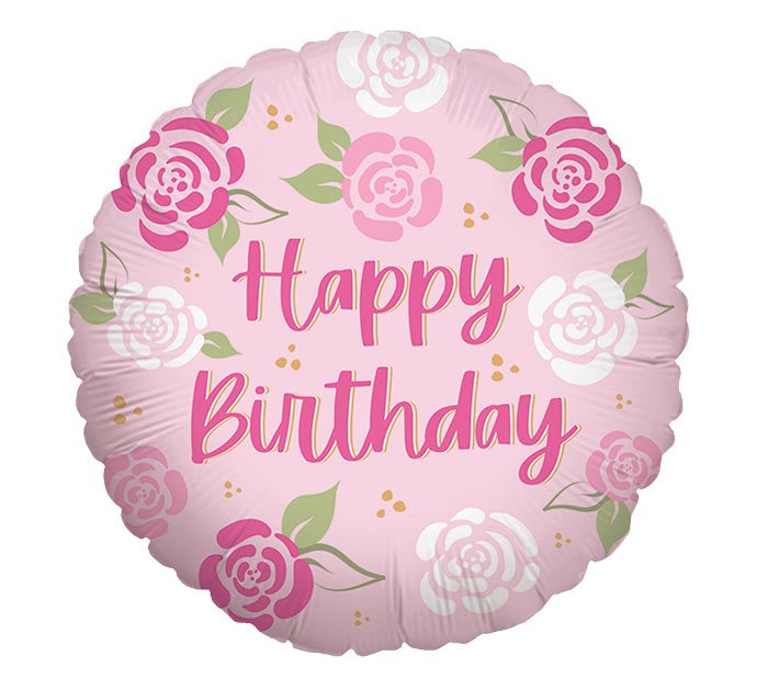 Pink Roses Happy Birthday Foil Balloon