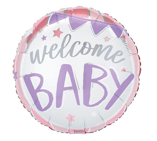 Welcome Baby Pink Stripes & Stars Foil Balloon