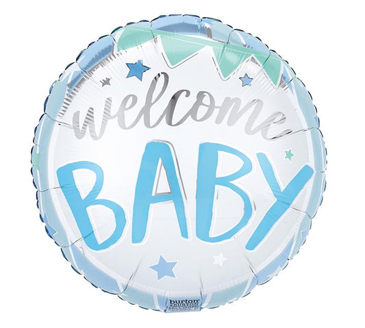 Welcome Baby Blue Stripes & Stars Foil Balloon