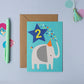 Bright Blue Elephant Toddler 2nd Birthday Card