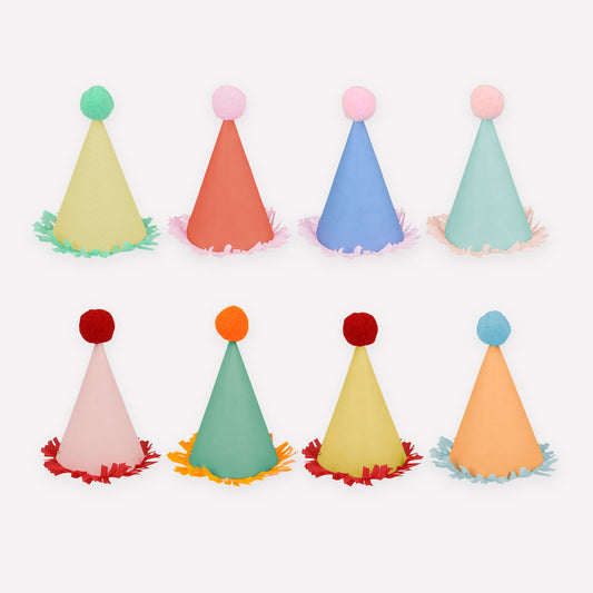 Mini Rainbow Pom Pom Party Hats