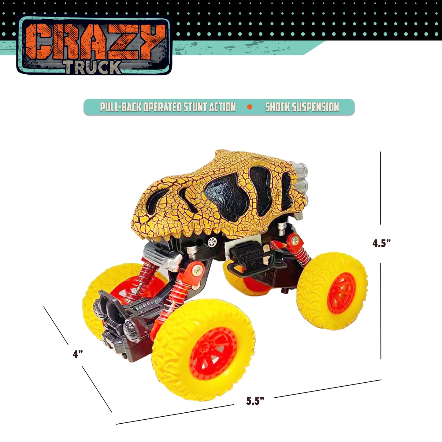 Crazy Truck - Pull Back Dinosaur Truck - Yellow