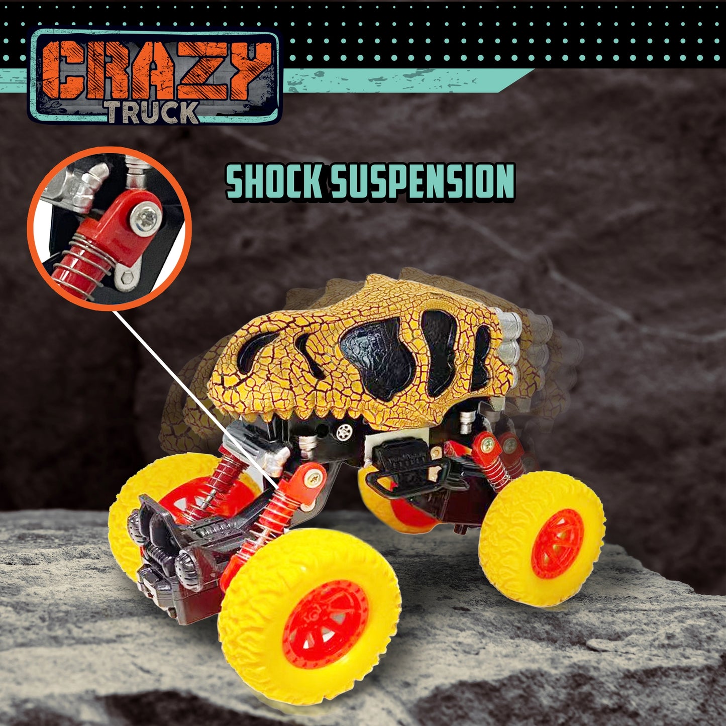 Crazy Truck - Pull Back Dinosaur Truck - Yellow