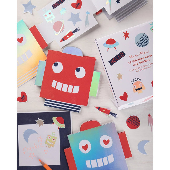 Robot Concertina Valentine Cards + Stickers