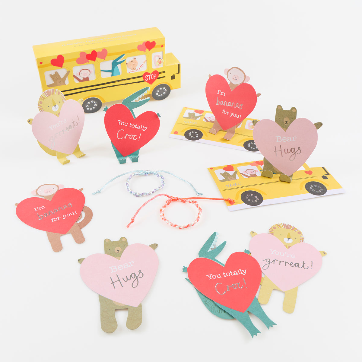 School Bus Valentine's Card & Bracelet Sets (x12)