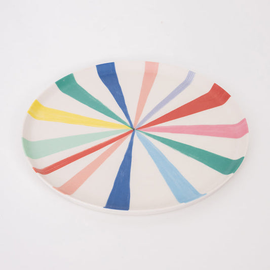 Large Bright Stripe Reusable Bamboo Plate