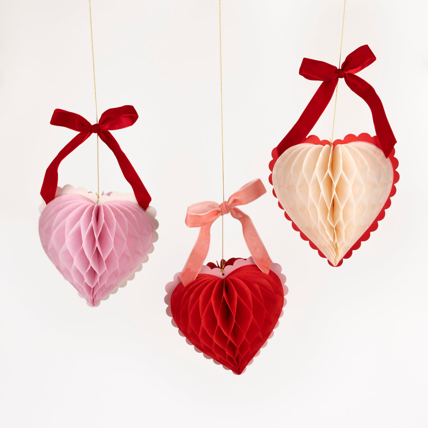 Honeycomb Bow Heart Decorations