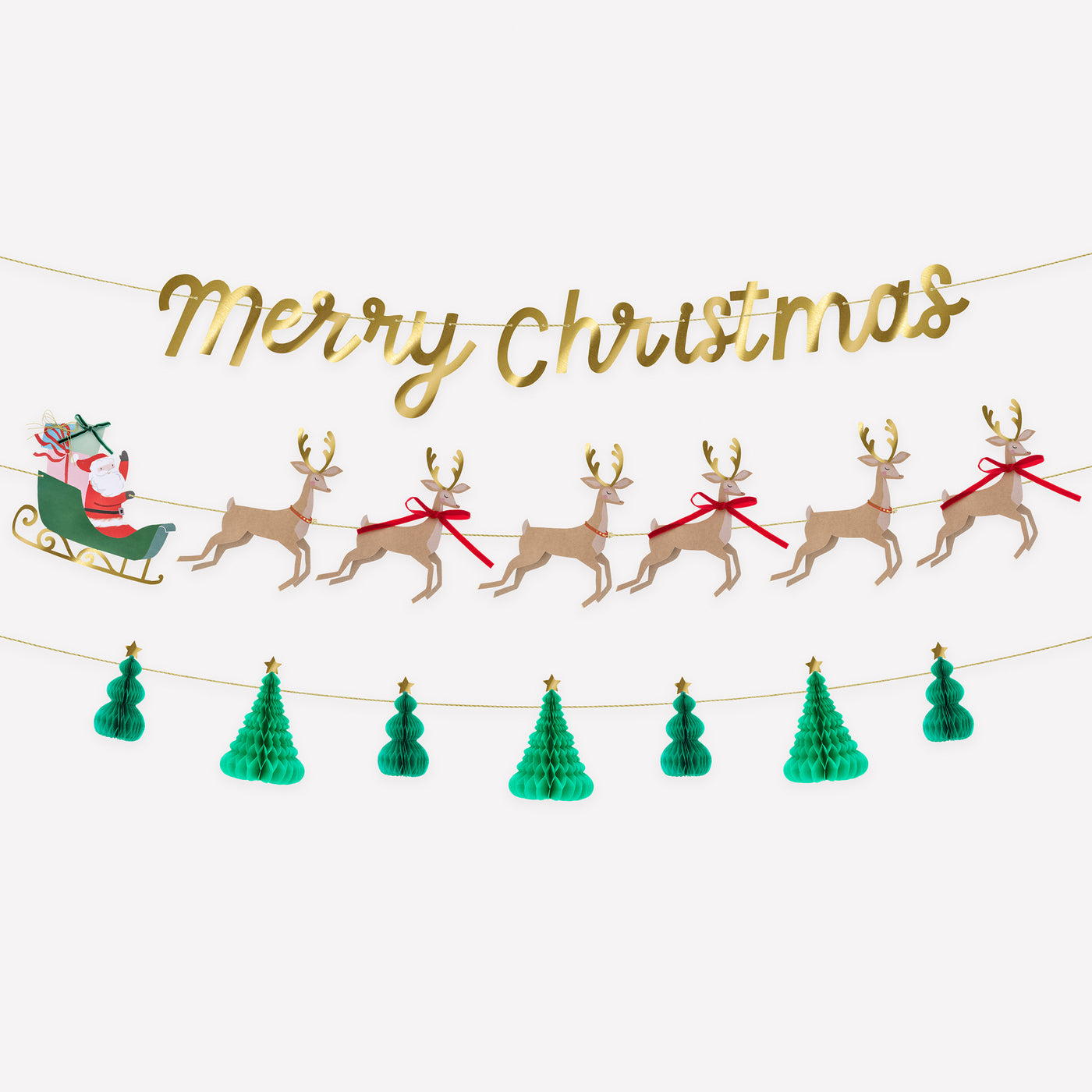 Santa, Sleigh & Reindeer Garland Set