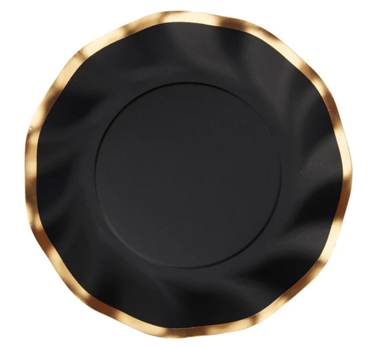 Wavy Black with Gold Trim Dinner Plate