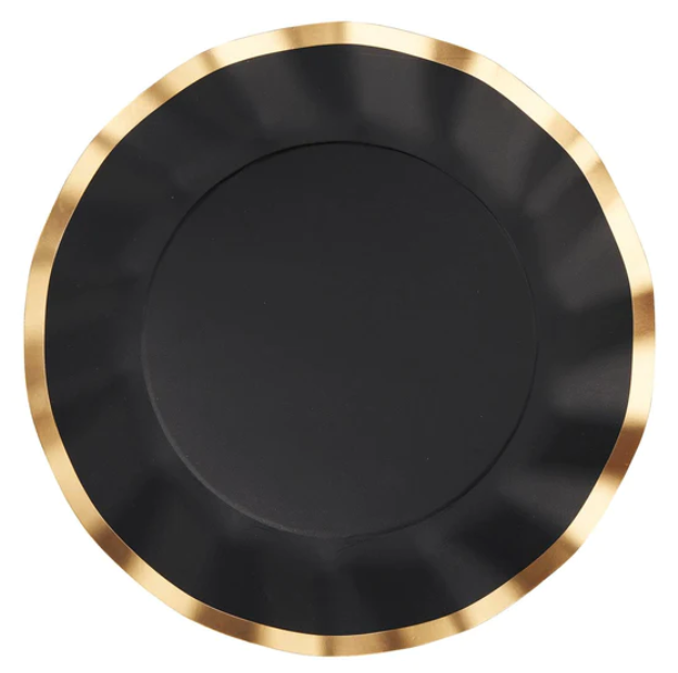 Wavy Black with Gold Trim Salad Plate